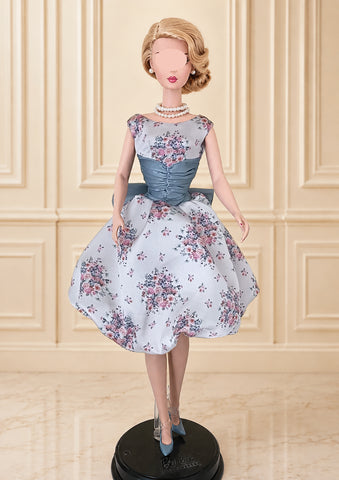 Vintage Inspired Doll Dress & Necklace Earrings Set Handmade 1:6 Scale Floral Gown