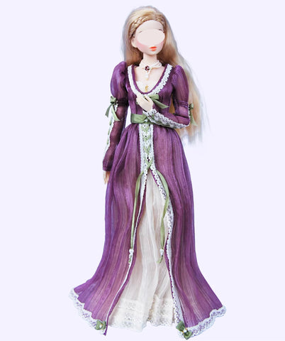 Handmade 1:6 Scale Vintage Romantic Doll Dress with Necklace – Custom Miniature Fashion Outfit