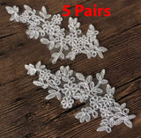 5 Pairs Bridal Lace Applique Ivory or White Floral Embroidery Motif Patch For DIY