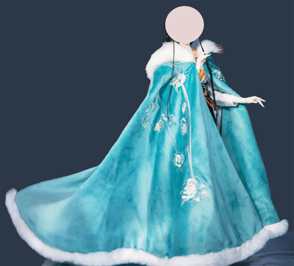 Handmade Embroidered Floral Doll Cape Miniature Faux Fur Velvet Cloak For 1:3 Scale
