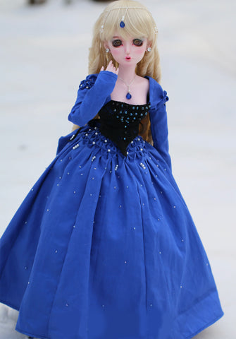 Craftuneed Victorian Style Royal Blue Ball Gown Princess Doll Dress with Hair Accessories for 1/6, 1/4, 1/3 Scale Fashion Dolls BJD