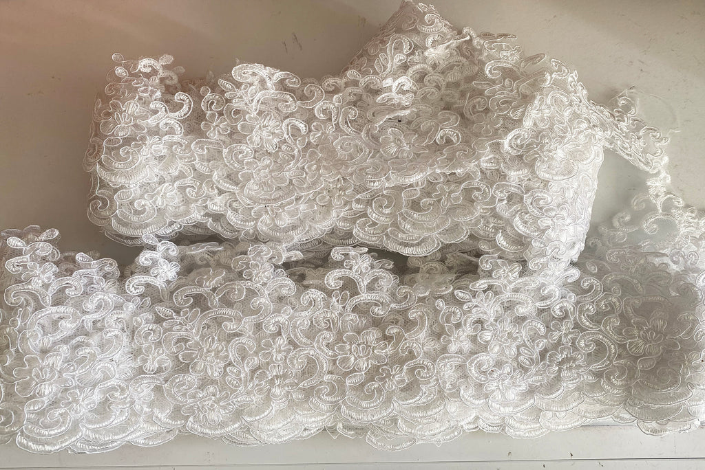 Bundle 20Yards White Floral Lace Trim Embroidered Tulle Trimming, Bridal Sewing DIY