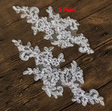 5 Pairs Ivory Bridal Lace Applique Embroidered Floral Tulle Lace Motif Patch For Wedding