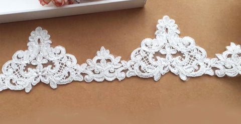 6 Yards Ivory Sequined Bridal Lace Trim Sequins Lace Edge for Wedding Dress Veil