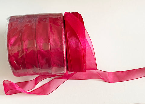 Craftuneed Bundle 500 Meters Sharp pink & wine mixed colour Organza Ribbon High quality 5 Rolls Trims for Craft Gift Wrapping Wedding Decor