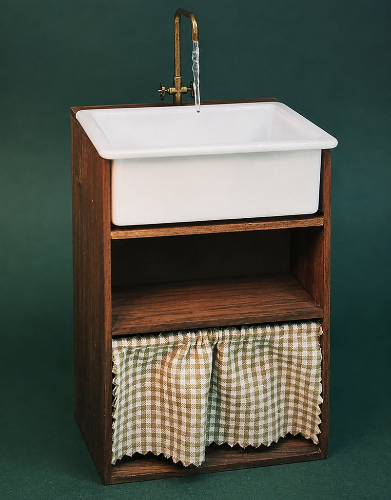 1:6 Scale Dollhouse Sink Cabinet Handmade Miniature Wooden Kitchen Bathroom Storage