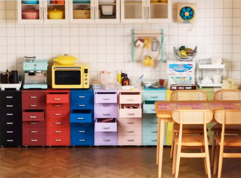 Craftuneed 1:6 Scale Miniature Drawer Cabinet Set of 8 Colourful Kitchen or Office Storage Furniture for Dollhouse