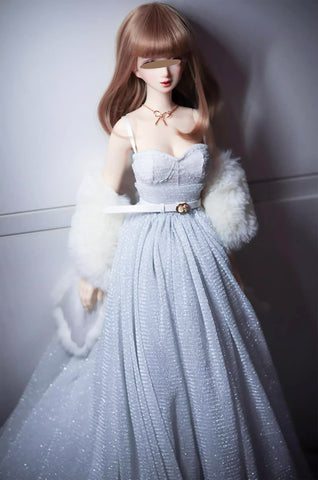Craftuneed 1:6 Scale Doll Sparkly Evening Gown Dress with Faux Fur Shawl for fashion Dolls Available in White or Black Handmade