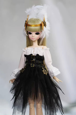 Craftuneed Victorian Style Doll Dress With Feather Headpiece Handmade Fantasy Gothic Costume for 1/6, 1/4, 1/3 Scale Dolls