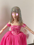 Craftuneed 1:6 miniature doll rhinestones wig hat jewellery luxury dollhouse hair headpiece accessory handmade