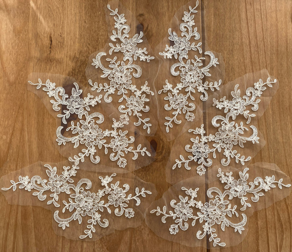 6pcs Ivory Floral Lace Appliques Bridal Wedding Embroidered Flower Lace Motifs