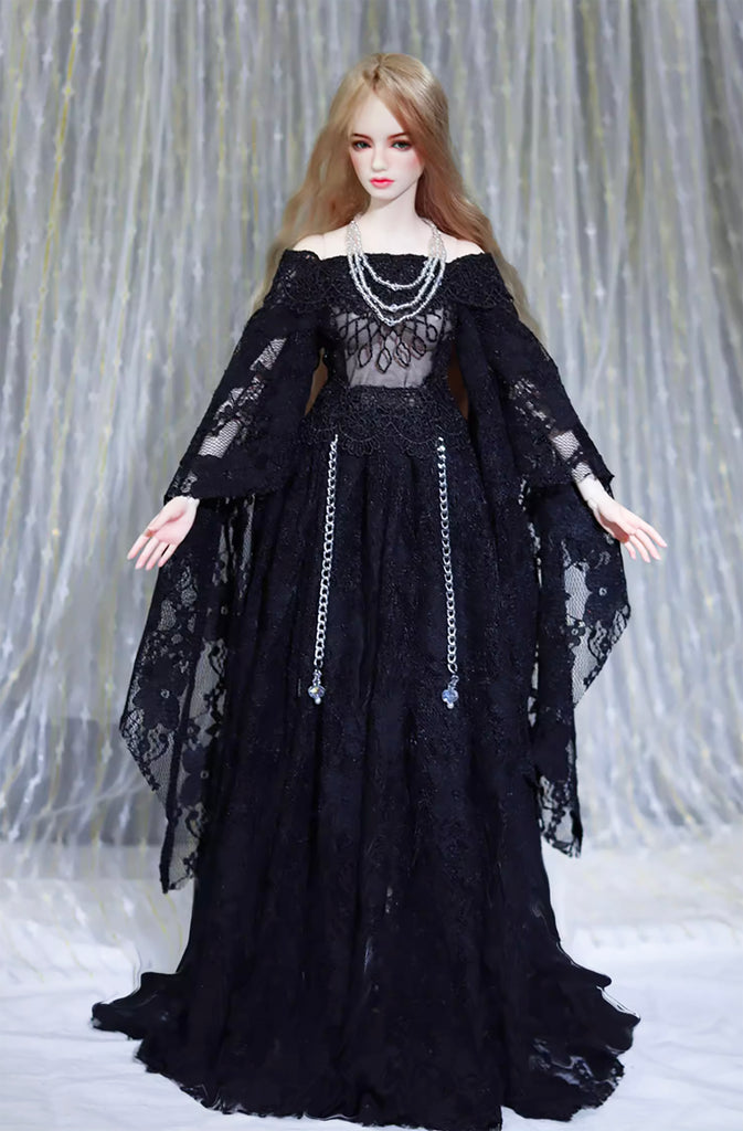 Craftuneed Vintage Lace Doll Dress with Miniature Necklace Set Handmade Custom Fit for 1/6 1/4 1/3 dolls Available black beige white