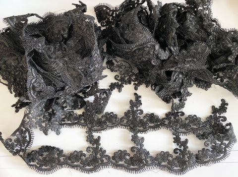 Craftuneed Bundle Black Eyelash Style Lace Trim Sew On Embroidered Floral Tulle Lace Trimming for Sewing DIY