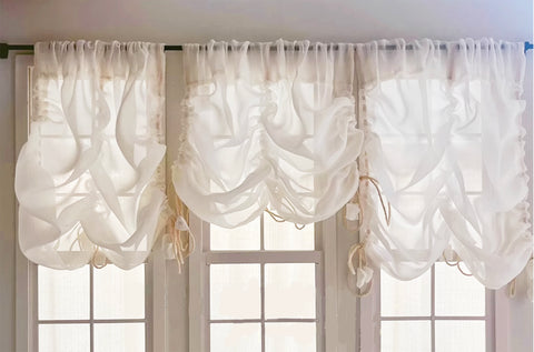 Craftuneed 1:6 Miniature Dollhouse Ivory Cloud Draped Curtains Handmade Doll Window Drapes Rod Variable Size Available