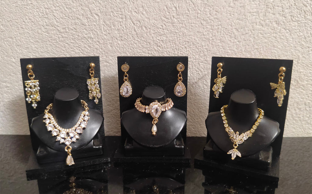 Set of 3 Doll Jewellery 1:6 Scale Miniature Rhinestone Necklaces Earrings Handmade
