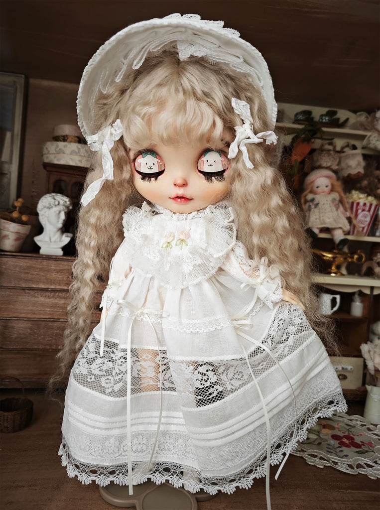 1:6 Scale Doll Lace Dress with Embroidery Handmade Vintage Style Floral Dress Outfit For Dolls