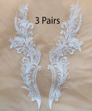 3 Pairs Ivory Sequin Lace Applique Floral Embroidered Bridal Motif Patch