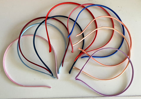 Set of 10 Alice Bands – Mixed Colour Satin fabric wrapped Headbands For Women