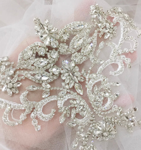Silver Rhinestone Applique Crystal Motif Embellishment for Sewing Craft