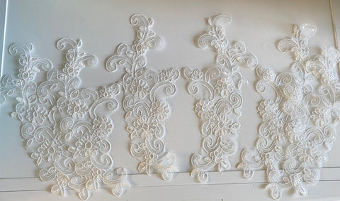 Craftuneed Bundle 6pcs Ivory sequins lace applique sew on bridal embroidered floral tulle lace motif patch