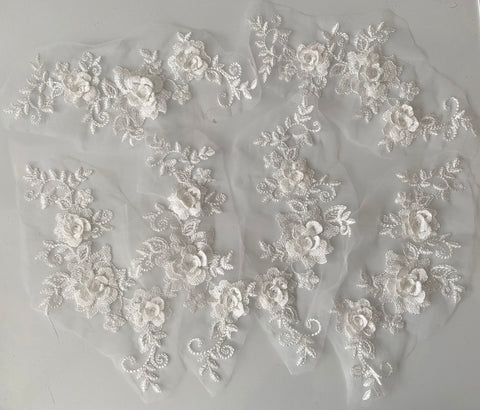 Craftuneed Job lot 6pcs ivory sew on lace applique 3d floral tulle lace motif patch