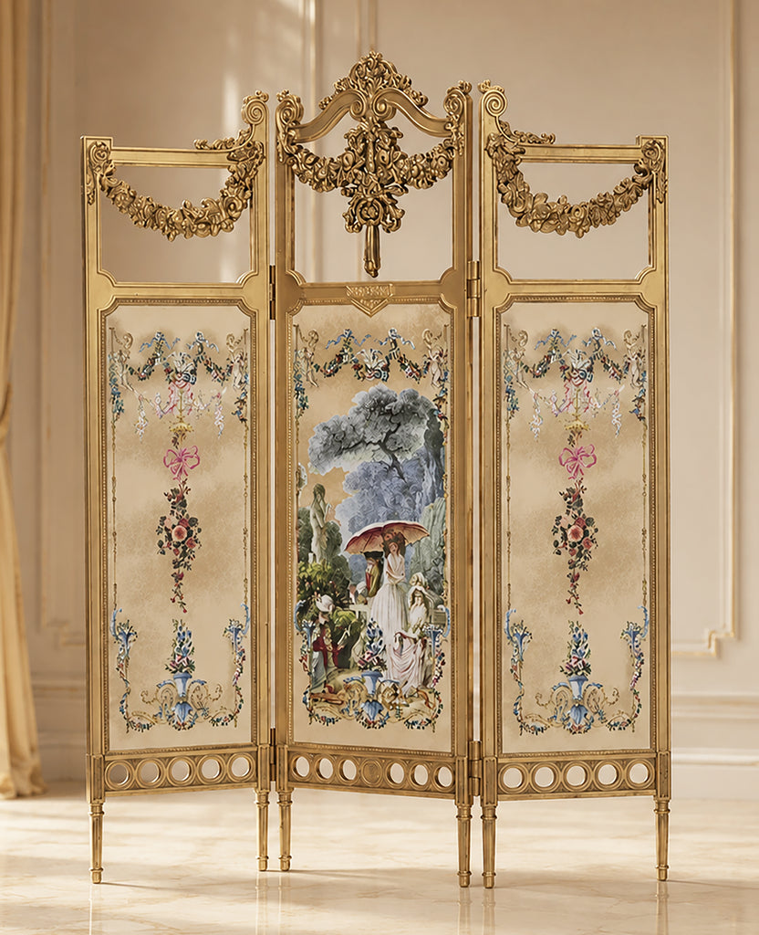 1:6 Scale Dollhouse Folding Screen Handmade Miniature Rococo Room Divider Display
