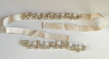 Handmade Rhinestone & Faux Pearl Motif Bridal Bracelet or DIY Applique Ivory Beaded Embellishment on Ribbon Craftuneed