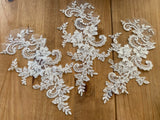 3pcs Ivory Sequin Lace Appliques Floral Embroidered Bridal Lace Motifs Patch