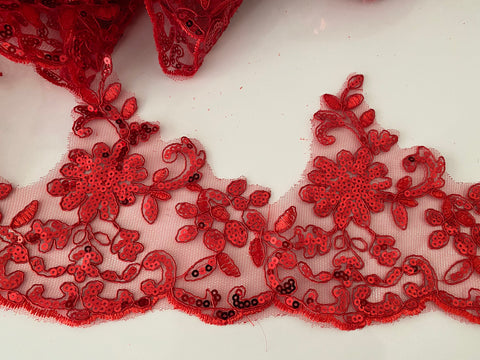 Craftuneed Bundle 6Meters or 7.5Meters red sequins lace trim floral embroidered dress lace trimming