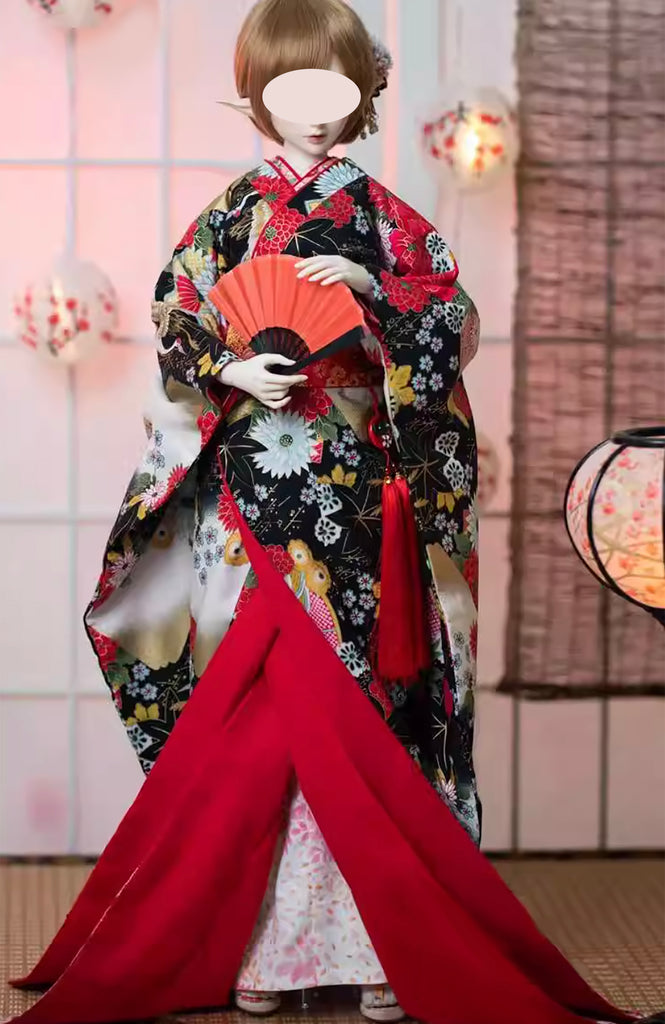 Handmade Doll Kimono Outfit with Obi Japanese Style Doll Dress Clothing 1/6, 1/4, 1/3