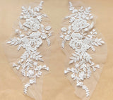 Ivory Beaded Floral Lace Applique Embroidery Sequins Motif Patch Luxury (4 Pairs)