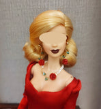 1:6 Scale Doll Rose Necklace and Earrings Set Miniature Faux Pearl Jewellery Handmade