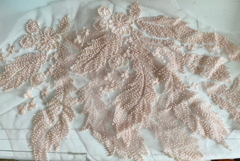 Craftuneed Bundle 2Pcs Luxury Light Blush Pink Sequin Lace Applique Beaded Floral Embroidered Patch for Dressmaking, Bridal, Dancewear
