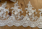 Ivory Sequin Floral Lace Trim Bridal Wedding Embroidered Lace Border 120cm Length