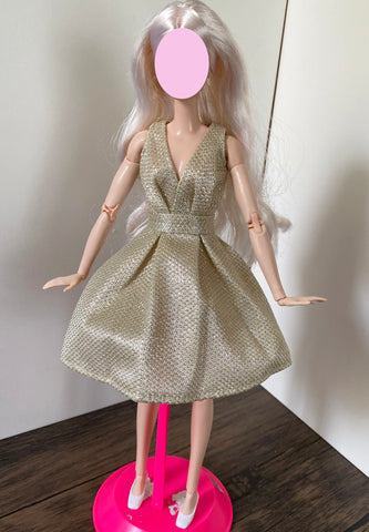 1:6 miniature doll champagne evening dress mini dollhouse V-Neck ball gown dress