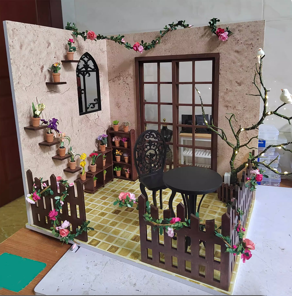 1:6 Miniature Garden Scene Dollhouse Kit – Pre-Furnished Panels Flat Pack Diorama Scene