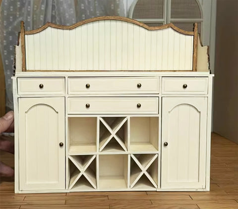 Craftuneed 1:6 Scale Dollhouse Vintage Style Sideboard Cabinet Miniature Doll Dining Room Storage Wooden Furniture Handmade