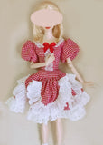 1:6 Scale Doll Victorian Style Dress Miniature Red White Lace Gown Outfit Handmade