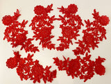 Craftuneed bundle 6pcs red sew on lace applique dress sewing embroidered floral lace motif patch