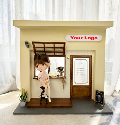 Dollhouse Miniature Coffee Shop Scene Korean Style Cafe Diorama Shop Front Available in 1/12 and 1/6 Scale Handmade Personalised Logo