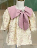 Handmade Baby Girl Lace Dress, Toddler Floral Pink Collar Outfit Children Wear Luxury