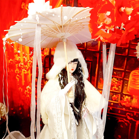Miniature Japanese Style Oil Paper Parasol with Tassels Doll Umbrella Available for 1/6, 1/4, 1/3 Scale Dollhouse Accessory Handmade