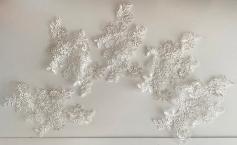 Craftuneed Bundle 5pcs ivory bridal floral lace applique sew on embroidered tulle lace motif patch