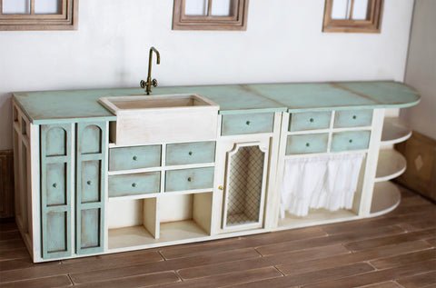 Miniature Kitchen Island DIY Kit – 1/12 & 1/6 Scale Dollhouse Furniture Cabinet (Not Assembled)