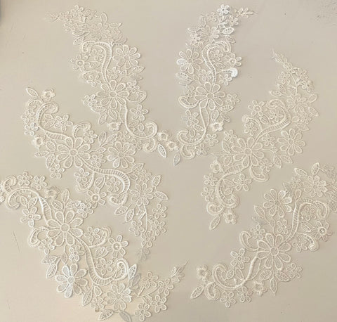 Craftuneed undle 6pcs ivory bridal cotton lace applique sew on floral embroidered lace motif patch