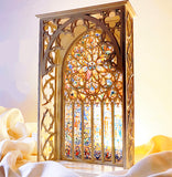 Craftuneed 1:6 Scale Miniature Gothic Cathedral Church Window Backdrop Dollhouse Stained Glass Effect Arch Display for BJD & Fashion Dolls