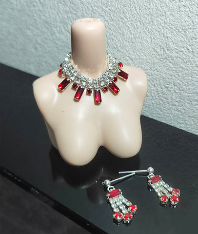 1:6 Scale Doll Rhinestone Necklace and Earrings Set Miniature Jewellery Handmade