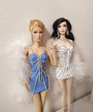 Craftuneed 1:6 Scale White or Blue Rhinestone Miniature Doll Dress with Shawl Glamorous Party mini Doll Outfit Handmade