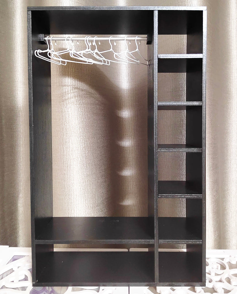 1:6 scale Dollhouse Wardrobe Handmade Miniature Wooden Closet Shelf with Hangers