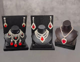 Set of 3 Miniature Doll Jewellery 1:6 Scale Red Rhinestone Necklaces Earrings Handmade